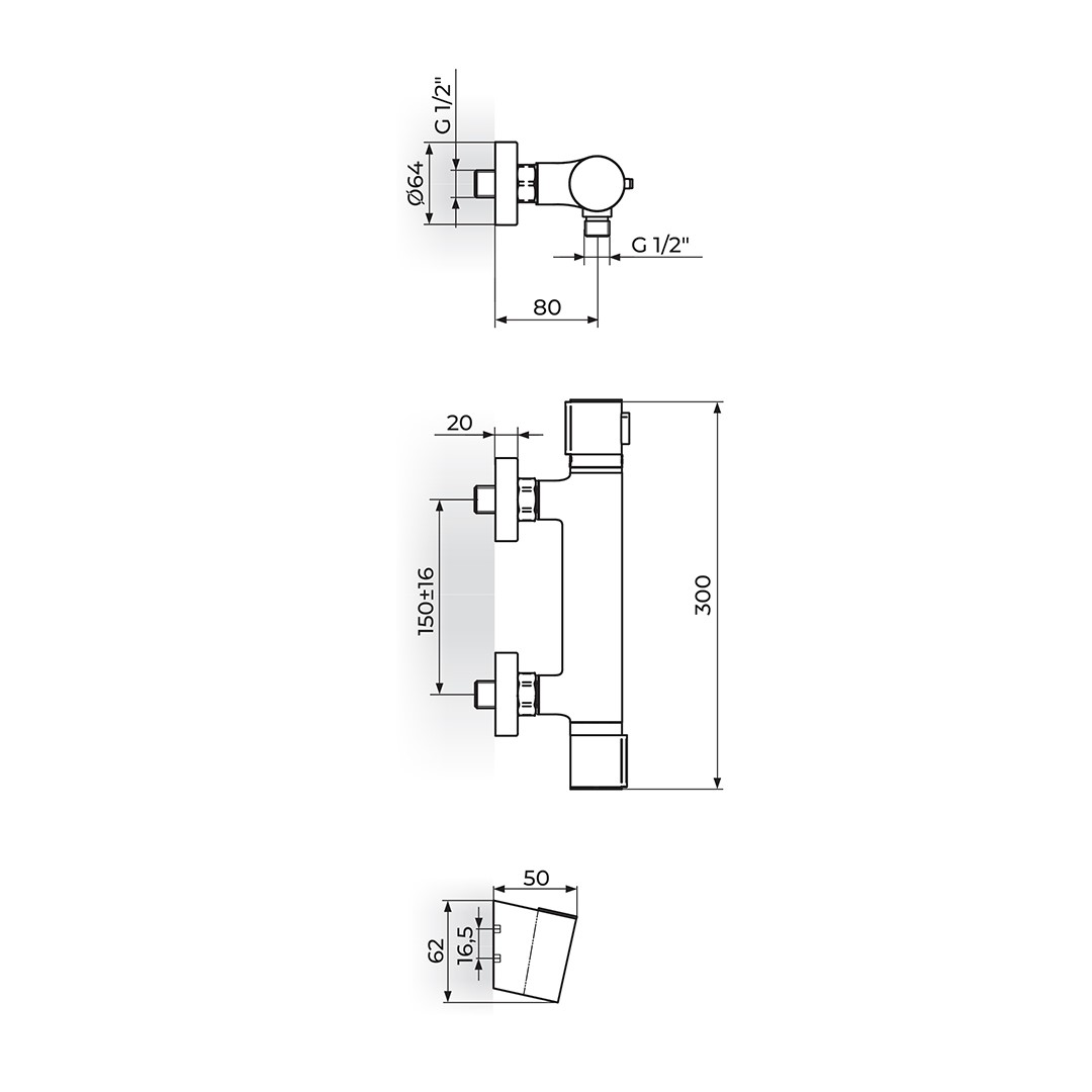 Termostatická nástenná sprchová batéria Rosan S2 Termo 2T37101B čierna