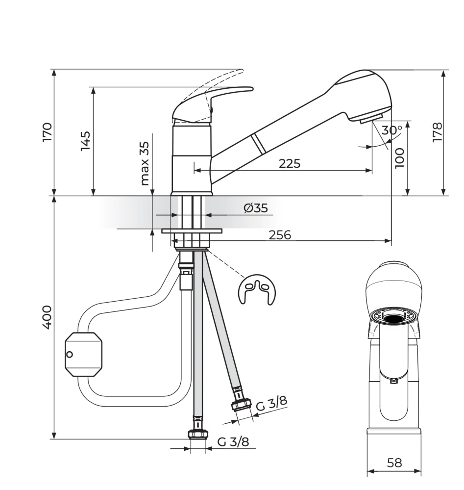 Kuchynská batéria Evido Pinguin-S antracit / chróm