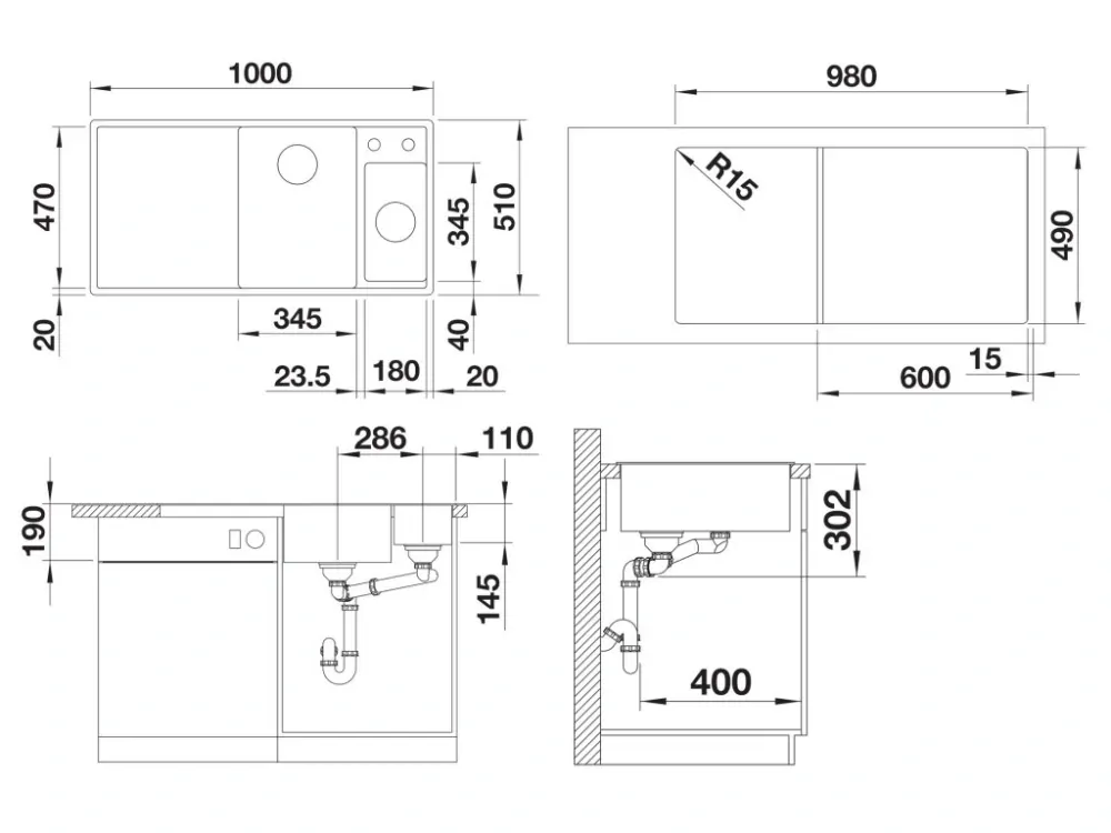 Blanco Axia III 6 S sivá skala s excentrom vanička vľavo 