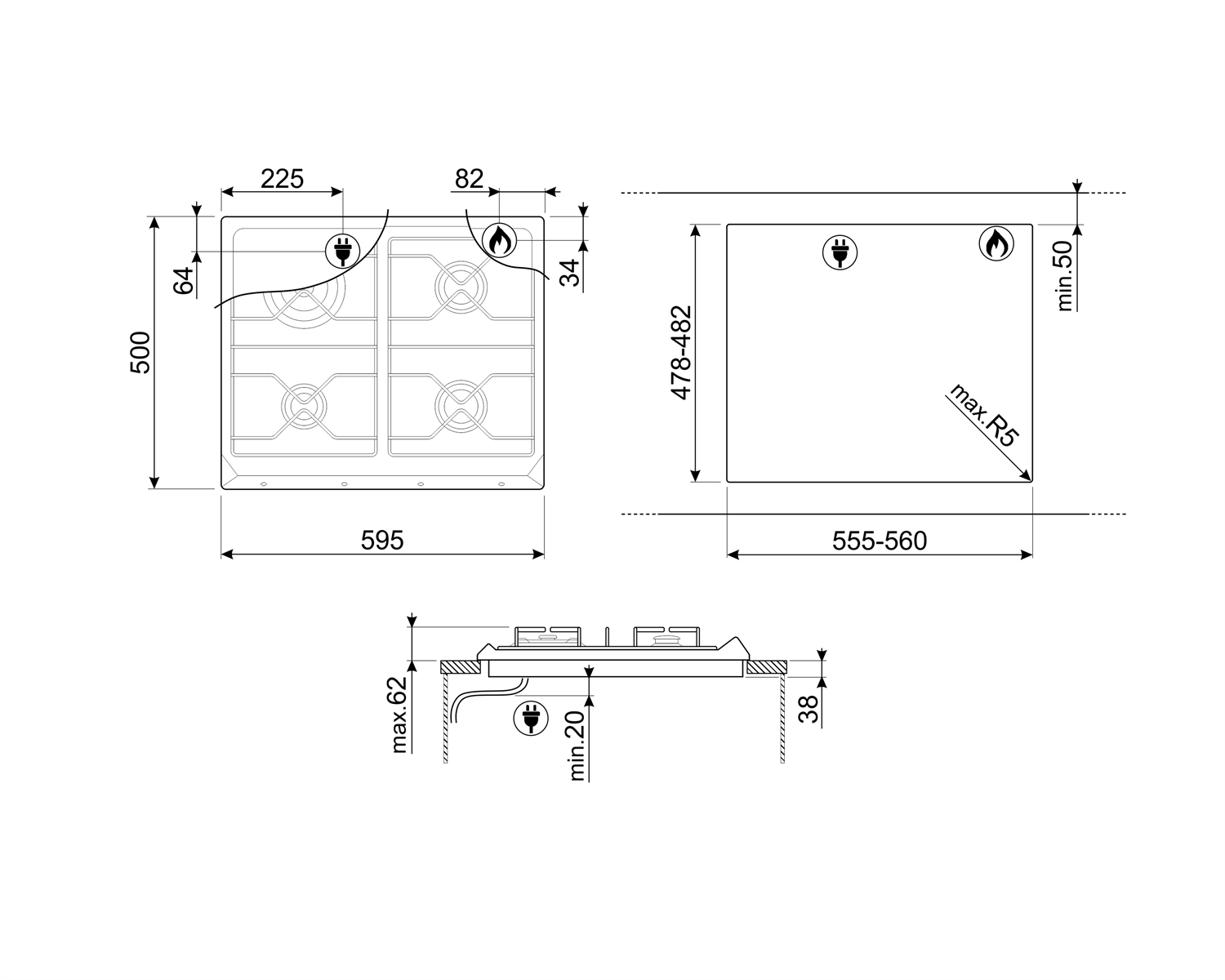 Plynová varná doska Smeg Victoria SR964NGH čierna