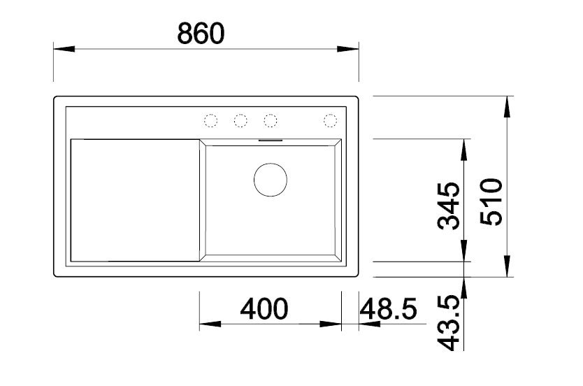 Blanco Zenar 45 S antracit s excentrom vanička vľavo