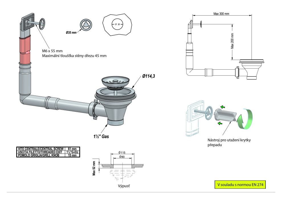 Lira výpusť vr. prepadu bronzová saténová