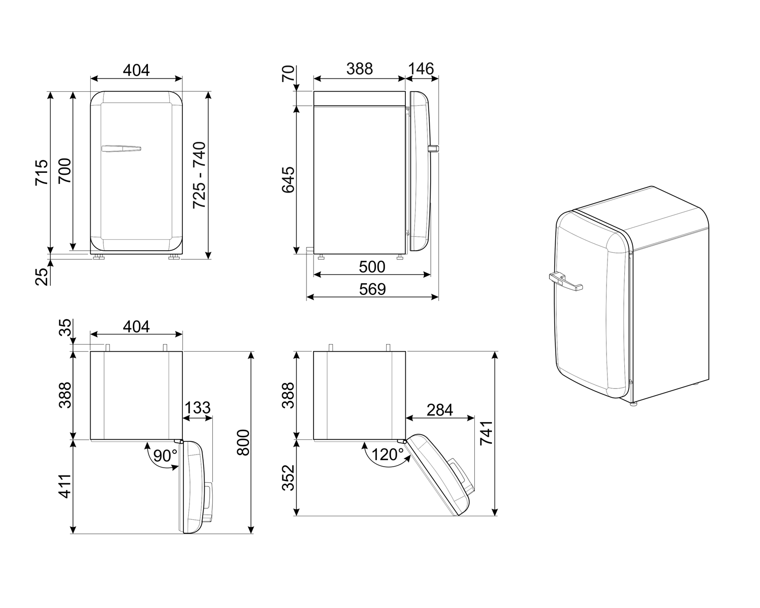 Minibar Smeg FAB5RCR5 krémová pravý pánt