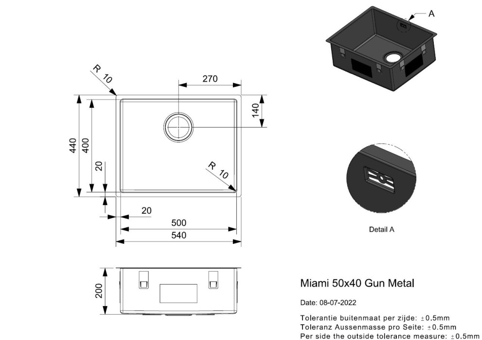 Reginox SET Miami 500 Gun metal + batéria Cano + príslušenstvo Gun metal