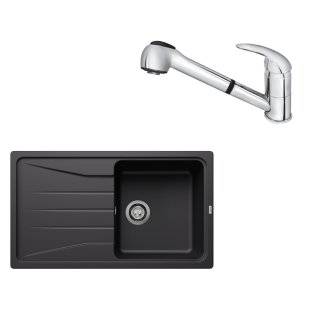 SET117 - Gránitový drez Blanco Sona 5 S čierna + Kuchynská batéria Rosan King J385001 chróm