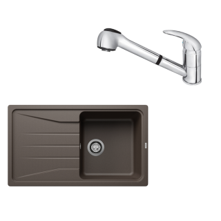 SET127 - Gránitový drez Blanco Sona 5 S káva + Kuchynská batéria Rosan King J385001 chróm