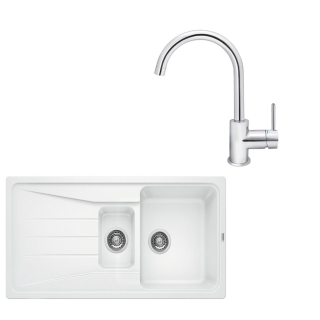 SET144 - Gránitový drez Blanco Sona 6 S biela + Kuchynská batéria Rosan Zerro JZ38101 chróm