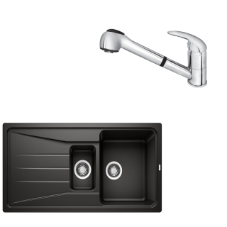 SET147 - Gránitový drez Blanco Sona 6 S čierna + Kuchynská batéria Rosan King J385001 chróm