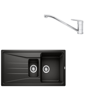 SET148 - Gránitový drez Blanco Sona 6 S čierna + Kuchynská batéria Rosan King JA381001 chróm