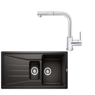 SET150 - Gránitový drez Blanco Sona 6 S čierna + Kuchynská batéria Rosan Zerro JZ38601 chróm