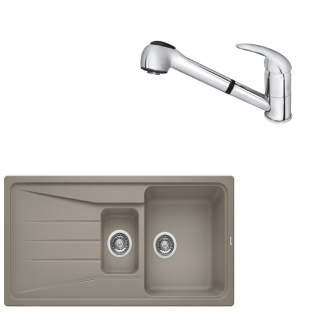 SET157 - Gránitový drez Blanco Sona 6 S tartufo + Kuchynská batéria Rosan King J385001 chróm