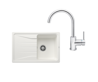 SET169 - Gránitový drez Blanco Sona 45 S biela + Kuchynská batéria Rosan Zerro JZ38101 chróm