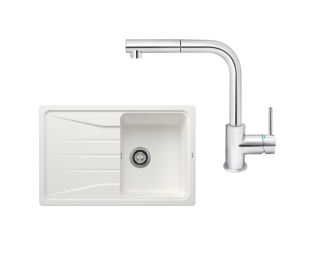 SET170 - Gránitový drez Blanco Sona 45 S biela + Kuchynská batéria Rosan Zerro JZ38601 chróm