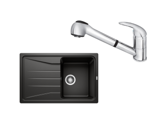SET172 - Gránitový drez Blanco Sona 45 S čierna + Kuchynská batéria Rosan King J385001 chróm