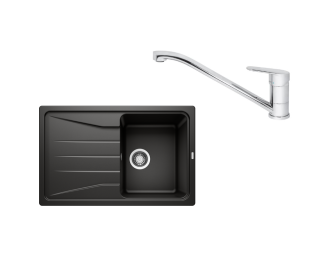 SET173 - Gránitový drez Blanco Sona 45 S čierna + Kuchynská batéria Rosan King JA381001 chróm
