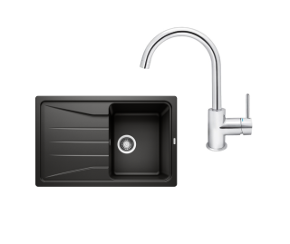 SET174 - Gránitový drez Blanco Sona 45 S čierna + Kuchynská batéria Rosan Zerro JZ38101 chróm