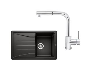 SET175 - Gránitový drez Blanco Sona 45 S čierna + Kuchynská batéria Rosan Zerro JZ38601 chróm