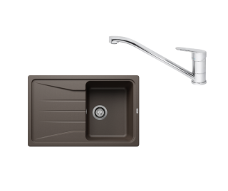 SET183 - Gránitový drez Blanco Sona 45 S káva + Kuchynská batéria Rosan King JA381001 chróm