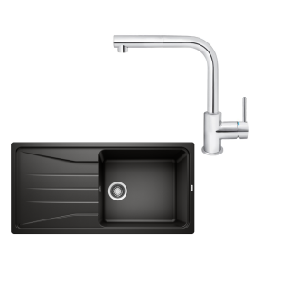 SET205 - Gránitový drez Blanco Sona XL 6 S čierna + Kuchynská batéria Rosan Zerro JZ38601 chróm