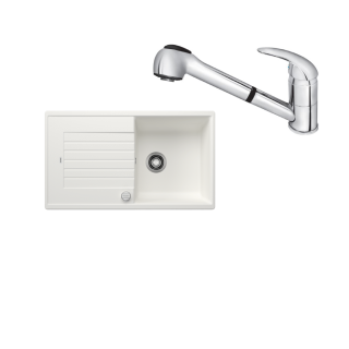 SET227 - Gránitový drez Blanco Zia 5 S biela + Kuchynská batéria Rosan King J385001 chróm