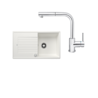 SET230 - Gránitový drez Blanco Zia 5 S biela + Kuchynská batéria Rosan Zerro JZ38601 chróm