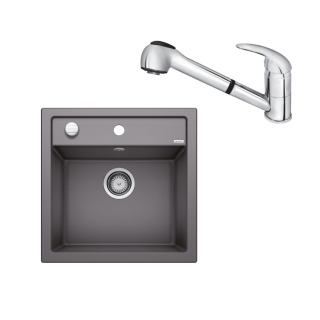 SET027 - Gránitový drez Blanco Dalago 5 sivá skala + Kuchynská batéria Rosan King J385001 chróm