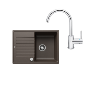 SET319 - Gránitový drez Blanco Zia 45 S Compact káva + Kuchynská batéria Rosan Zerro JZ38101 chróm