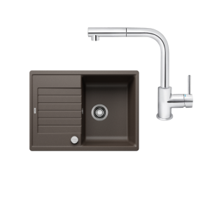 SET320 - Gránitový drez Blanco Zia 45 S Compact káva + Kuchynská batéria Rosan Zerro JZ38601 chróm