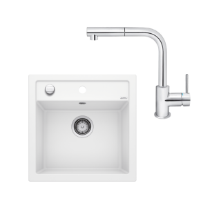 SET010 - Gránitový drez Blanco Dalago 5 biela + Kuchynská batéria Rosan Zerro JZ38601 chróm