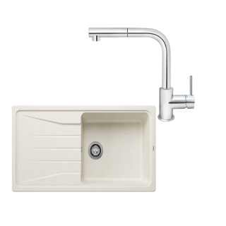 SET385 - Gránitový drez Blanco Sona XL 6 S biela soft + Kuchynská batéria Rosan Zerro JZ38601 chróm