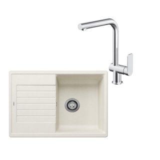 SET421 - Gránitový drez Blanco Zia 45 S Compact biela soft + Kuchynská batéria Rosan S2 238201 chróm