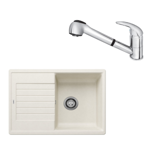 SET422 - Gránitový drez Blanco Zia 45 S Compact biela soft + Kuchynská batéria Rosan King J385001 chróm