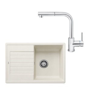 SET425 - Gránitový drez Blanco Zia 45 S Compact biela soft + Kuchynská batéria Rosan Zerro JZ38601 chróm
