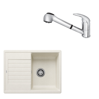 SET412 - Gránitový drez Blanco Zia 45 S biela soft + Kuchynská batéria Rosan King J385001 chróm