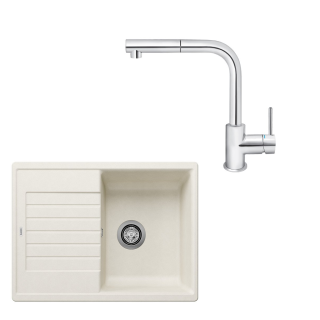 SET415 - Gránitový drez Blanco Zia 45 S biela soft + Kuchynská batéria Rosan Zerro JZ38601 chróm