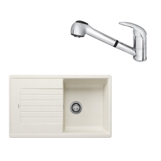 SET392 - Gránitový drez Blanco Zia 5 S biela soft + Kuchynská batéria Rosan King J385001 chróm