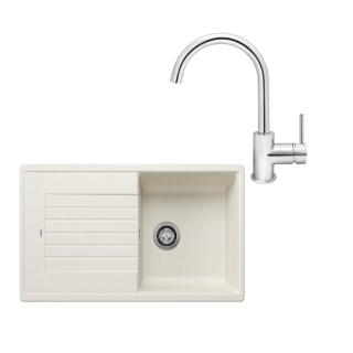 SET394 - Gránitový drez Blanco Zia 5 S biela soft + Kuchynská batéria Rosan Zerro JZ38101 chróm