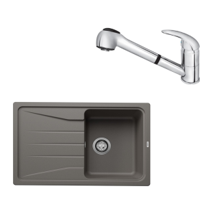 SET377 - Gránitový drez Blanco Sona 45 S sivá vulkán + Kuchynská batéria Rosan King J385001 chróm