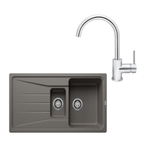 SET369 - Gránitový drez Blanco Sona 6 S sivá vulkán + Kuchynská batéria Rosan Zerro JZ38101 chróm