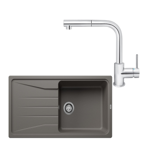 SET390 - Gránitový drez Blanco Sona XL 6 S sivá vulkán + Kuchynská batéria Rosan Zerro JZ38601 chróm