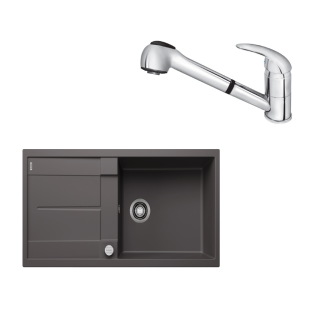 SET682 - Gránitový drez Blanco Metra XL 6 S sivá skala + Kuchynská batéria Rosan King J385001 chróm