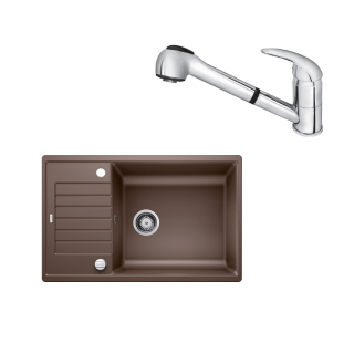 SET492 - Gránitový drez Blanco Zia XL 6 S Compact káva + Kuchynská batéria Rosan King J385001 chróm