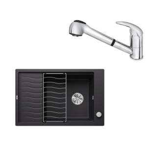 SET517 - Gránitový drez Blanco Elon XL 6 S čierna + Kuchynská batéria Rosan King J385001 chróm