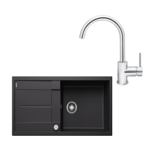 SET669 - Gránitový drez Blanco Metra XL 6 S čierna + Kuchynská batéria Rosan Zerro JZ38101 chróm