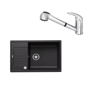SET482 - Gránitový drez Blanco Zia XL 6 S Compact čierna + Kuchynská batéria Rosan King J385001 chróm