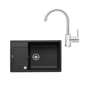 SET484 - Gránitový drez Blanco Zia XL 6 S Compact čierna + Kuchynská batéria Rosan Zerro JZ38101 chróm