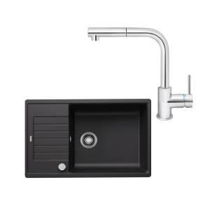 SET485 - Gránitový drez Blanco Zia XL 6 S Compact čierna + Kuchynská batéria Rosan Zerro JZ38601 chróm