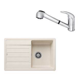 SET592 - Gránitový drez Blanco Legra 45 S biela soft + Kuchynská batéria Rosan King J385001 chróm