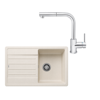 SET595 - Gránitový drez Blanco Legra 45 S biela soft + Kuchynská batéria Rosan Zerro JZ38601 chróm