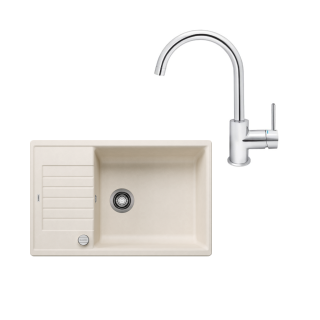 SET479 - Gránitový drez Blanco Zia XL 6 S Compact biela soft + Kuchynská batéria Rosan Zerro JZ38101 chróm